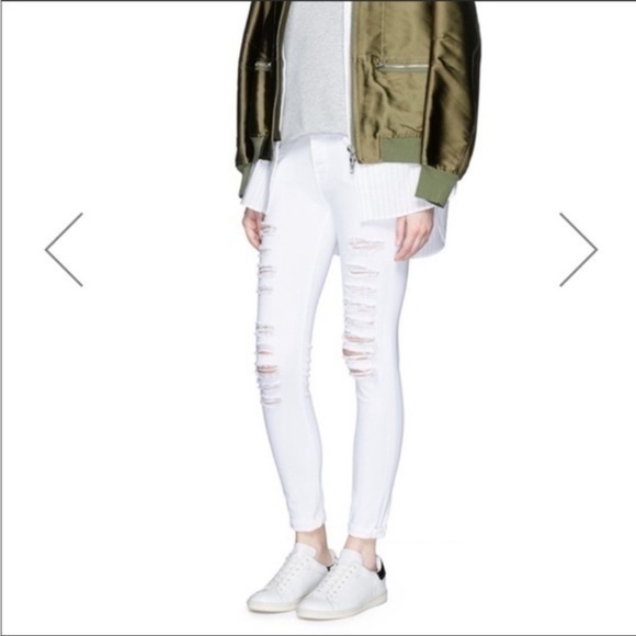 FRAME Le Skinny de Jeanne Ripped Jeans White - Picture 3 of 5